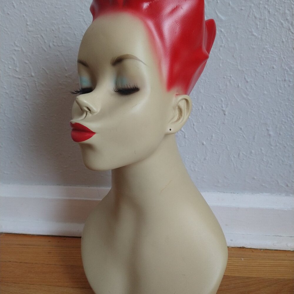 SOLD - Red and Cream Mannequin Head